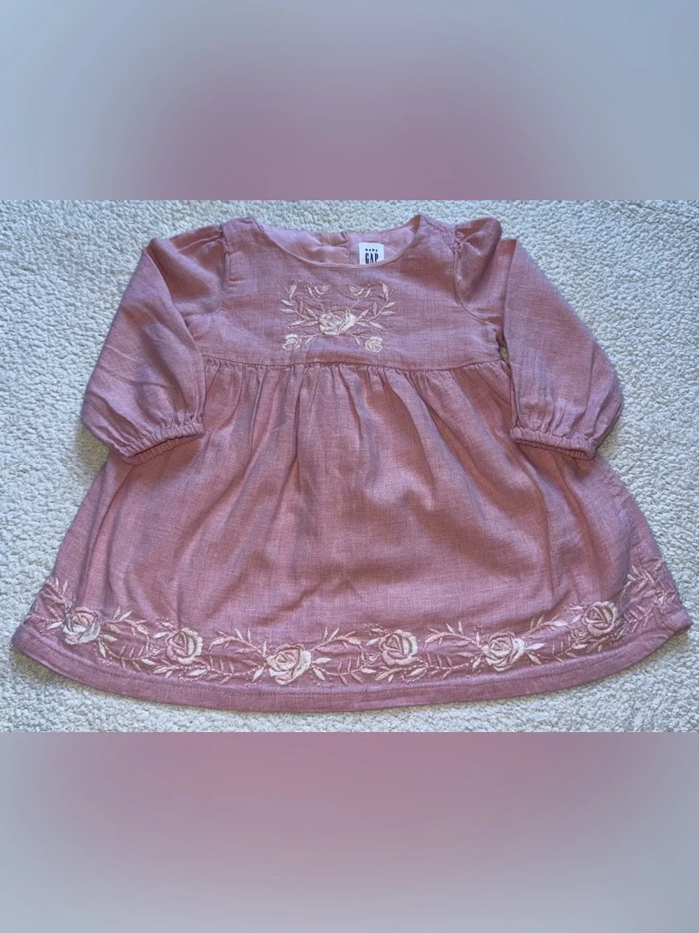Baby GAP Pink Embroidered Floral Dress 12-18 Months